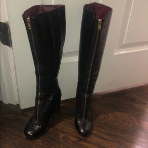 Marc Jacobs Black knee high Heeled Boots with Gold Zipper